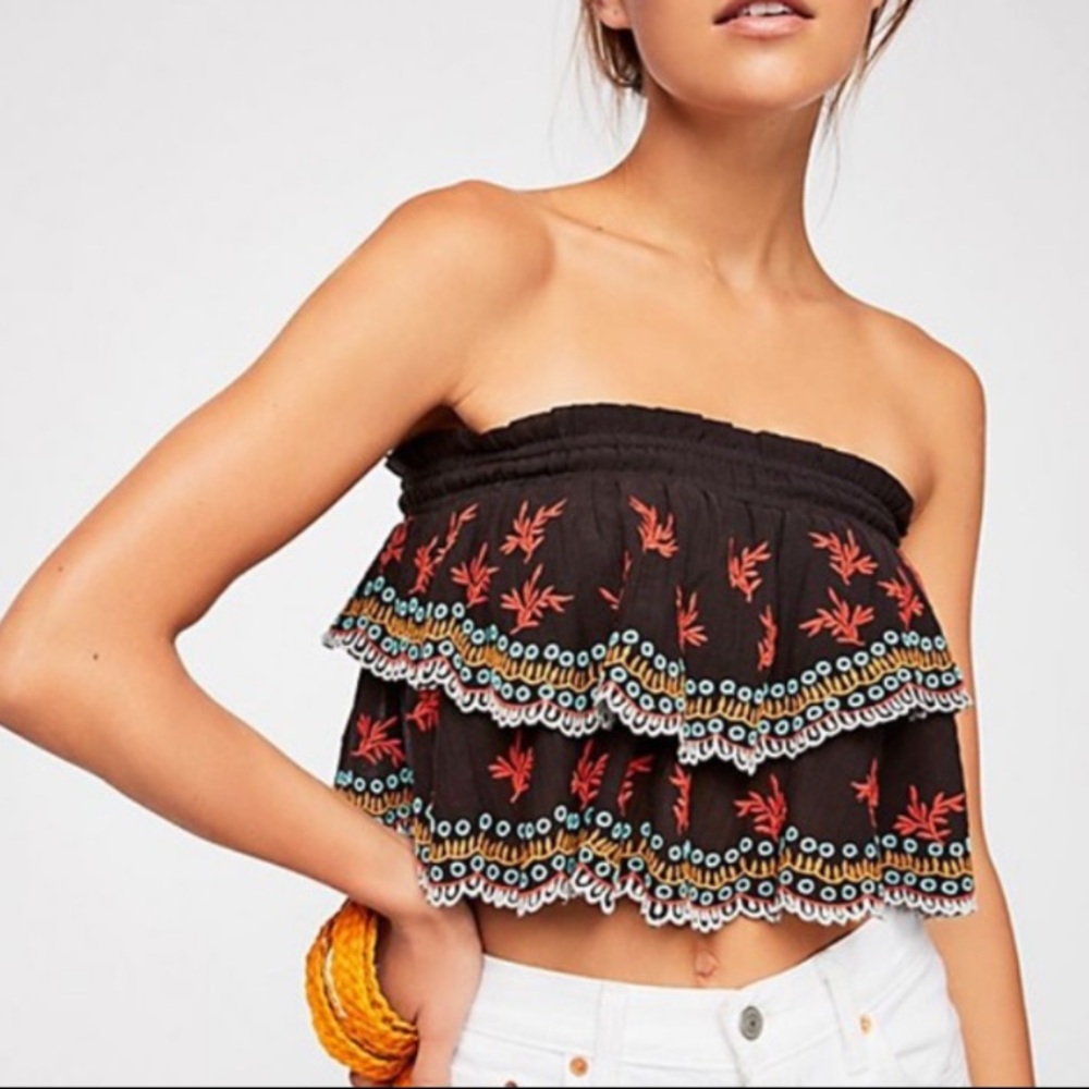 Free people Hi honey embroidered tube top